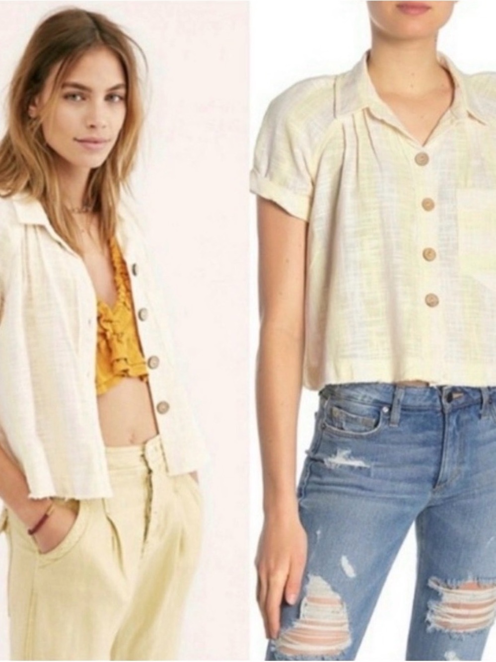 Free People Light Short-Sleeve Button Down Shirt